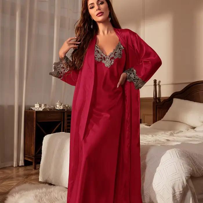Femme longue Twinset Robe ensemble chemise de nuit printemps été Kimono peignoir