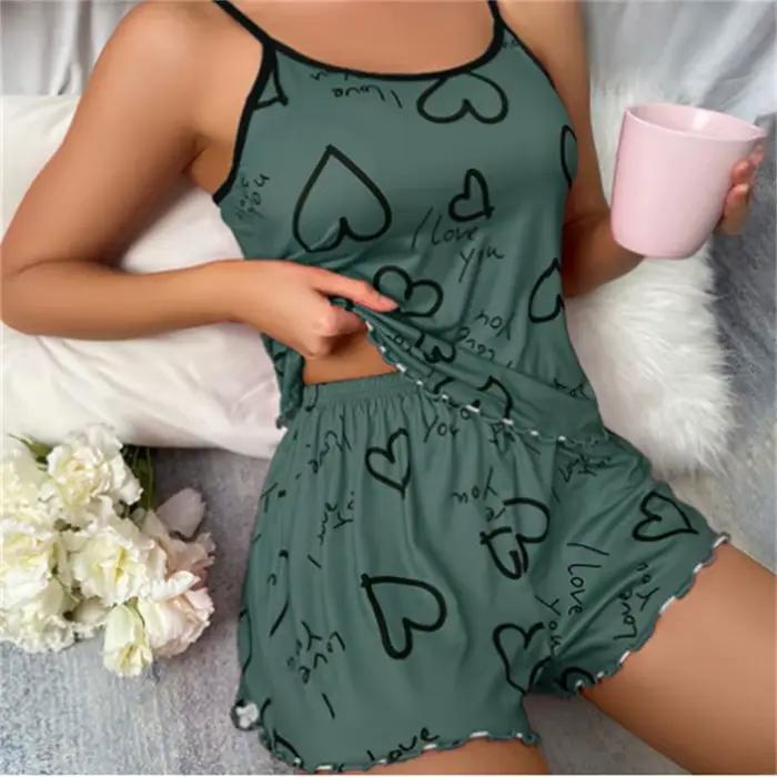Ensemble pyjama imprimé en forme de cœur pour femmes