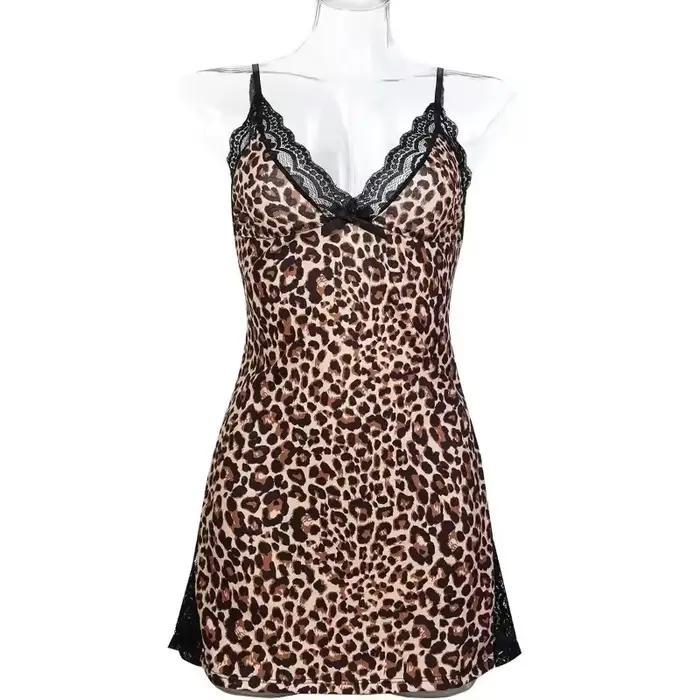 Été imprimé léopard chemises de nuit sexy vêtements