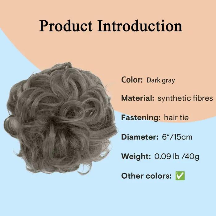 Chignon synthétique bouclé gris foncé volumineux pour coiffure de mariée, style désordonné