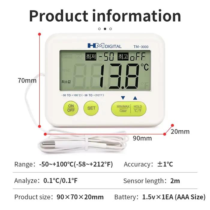 Testeur de température thermomètre numérique LCD -50 à 100 ℃ Compteur de température avec sonde externe, alarme de surtempérature, dos magnétique puissant