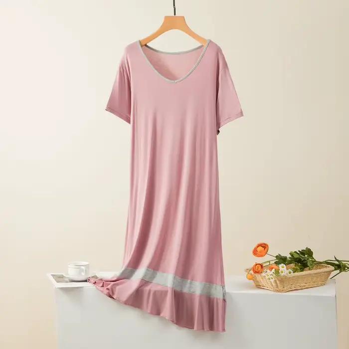 Robe de nuit mi-longue à manches courtes pour femmes, vêtements de nuit, chemises de nuit, grande taille, vêtements de maison décontractés, chemises de nuit d'été pour femmes