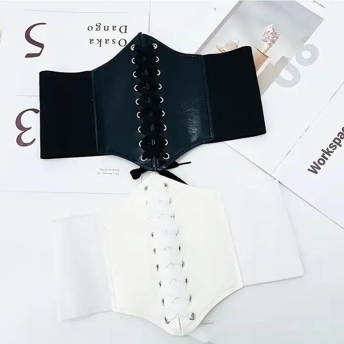 Corsets pour femmes large ceinture gothique minceur gaine ventre plat blanc Corset élastique taille haute Faux cuir noir ceintures Korsett
