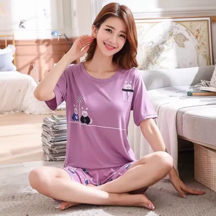 Femmes mince mignon vêtements de nuit 2 pièces chemise Shorts Pyjamas ensemble