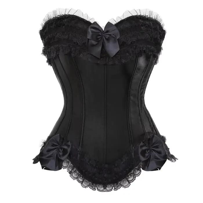 Corset Sexy en Satin, surbuste, dentelle, nœud papillon, décoré, Clubwear, Showgirl, modelant le corps, grande taille