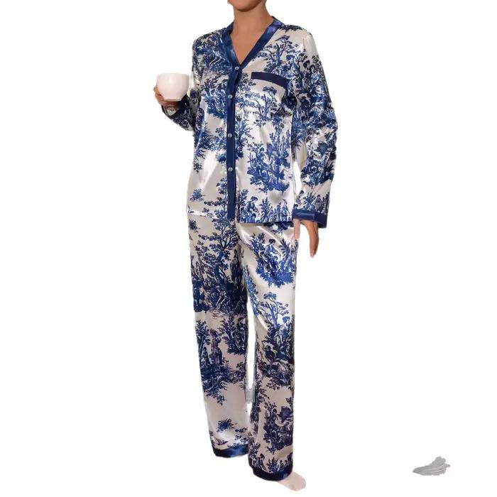 Pyjamas à manches longues pour femmes de luxe avec motif floral pour une nuit paisible et une journée détendue grandes tailles occassions spéciales nuit froide automne