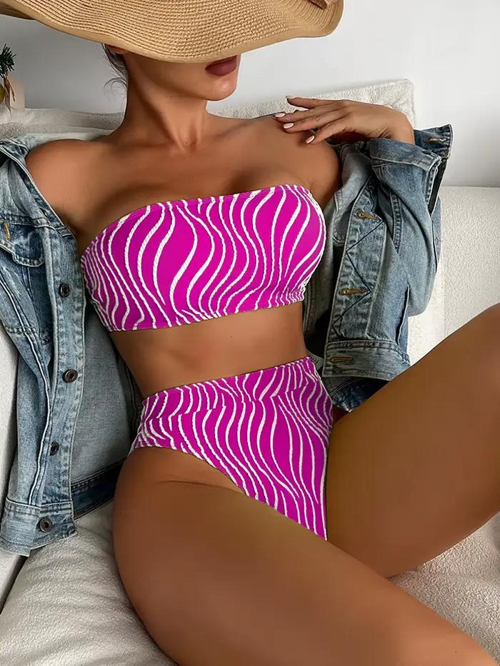 Maillot de bain deux pièces pour femmes, Sexy, Bandeau, Bikini, taille haute, ensemble deux pièces, vêtements de plage, été, 2024