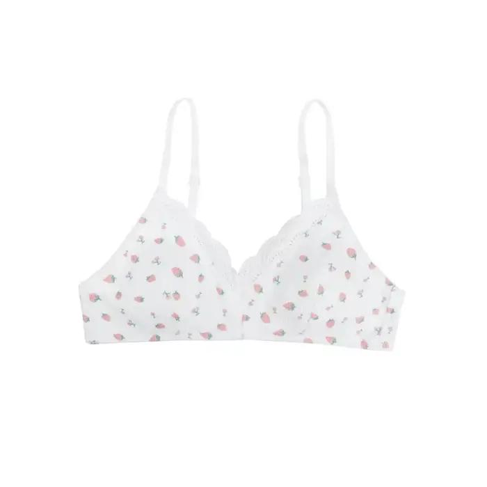Doux japonais Lolita ensemble de soutien-gorge cerise fraise imprimé sans fil Non rembourré Bralette Anti-affaissement confort AB tasse MOYISU 32-38 Sexy