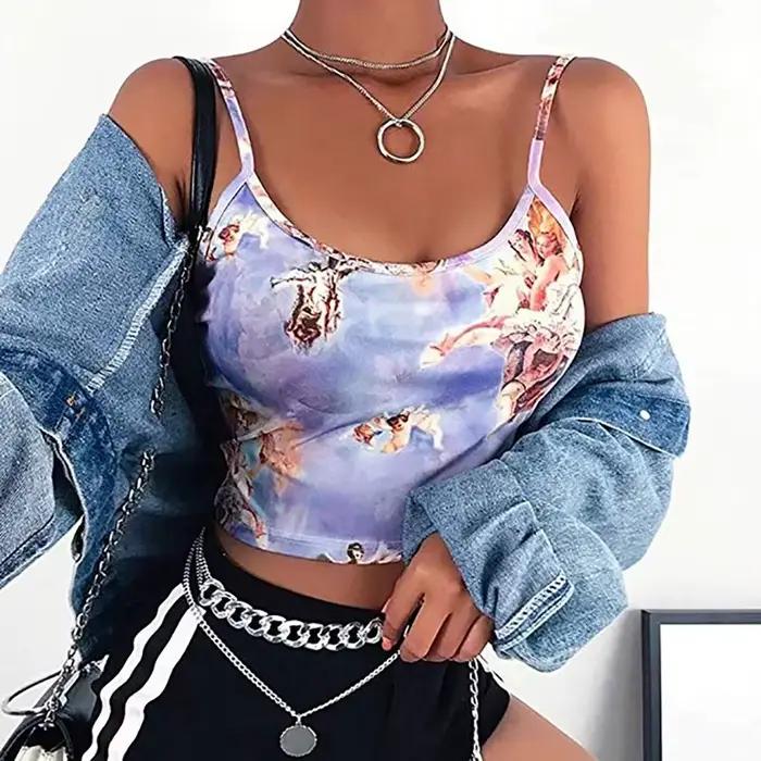Camisole imprimé ange pour femmes, Streetwear, Sexy, court, nombril, soutien-gorge