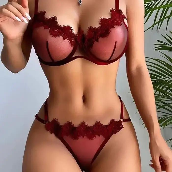 Ensemble de lingerie en dentelle brodée pour femmes