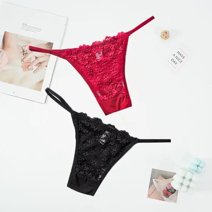 Femme culotte nouveau confortable nœud coton Polyester dentelle Sexy string fille sous-vêtements couleur unie haute qualité Lingerie