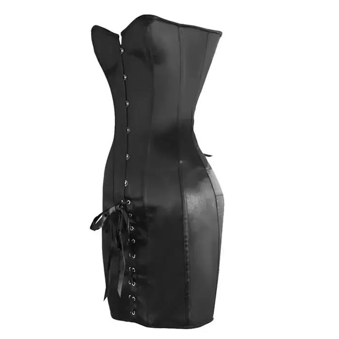 Corsets robe pour femmes Sexy surbuste haut bustier corps Shaper Long torse Korsett grande taille Satin à lacets gothique Corsetto noir