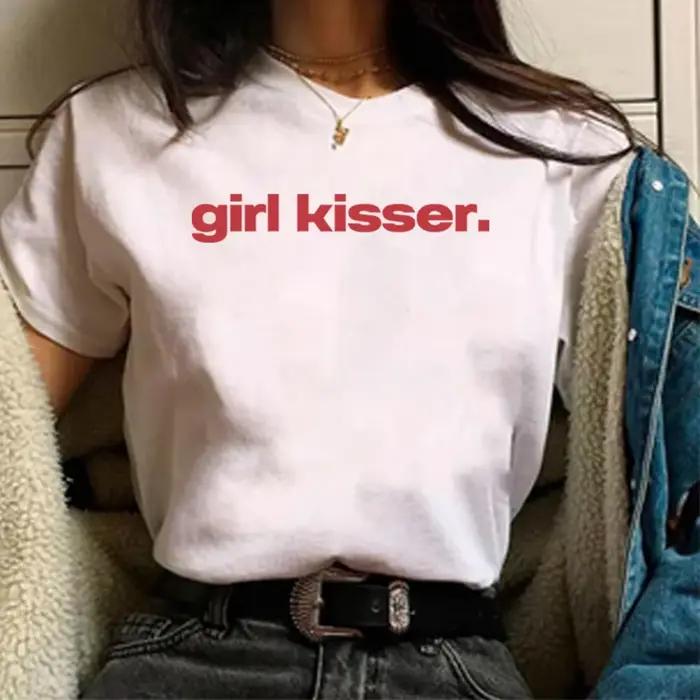 T-shirt drôle pour femme, motif « Lesbian Girl Kisser Pride LGBTQ WLW Pansexual Bisexual », style Y2K Streetwear Rétro, manches courtes, hauts décontractés