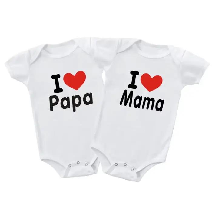 T-shirt barboteuse amusant « I Love Mama & Papa » pour bébé, vêtements de ramper, combinaison triangle, vêtements pour nouveau-né, barboteuses pour bébés