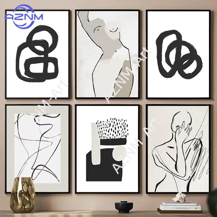 Affiches abstraites arc-en-ciel avec dessin de corps de fille en lignes noires, impressions sur toile, peinture murale, images pour hôtel, bar, décoration de salon