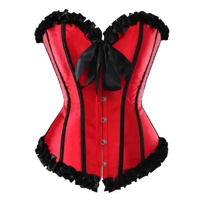 Haut Corset à lacets Vintage gothique rayé Sexy Satin surbuste Bustier Shaper victorien femmes Korsett bleu vert rouge rose