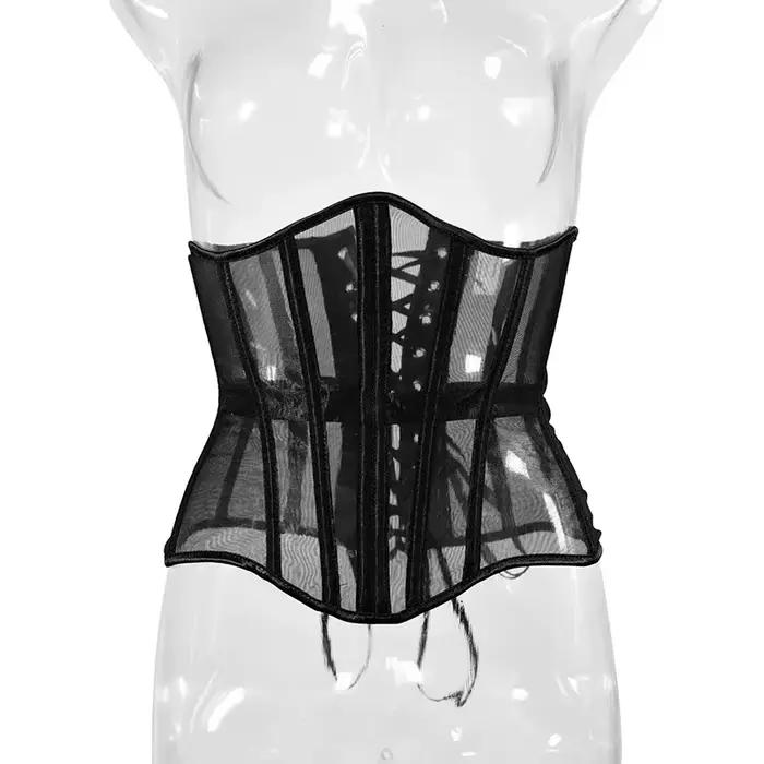Corset en maille transparente pour femmes, sous le buste, os de poisson, entraîneur de taille, Bustier amincissant, ceinture gothique, noir et rouge