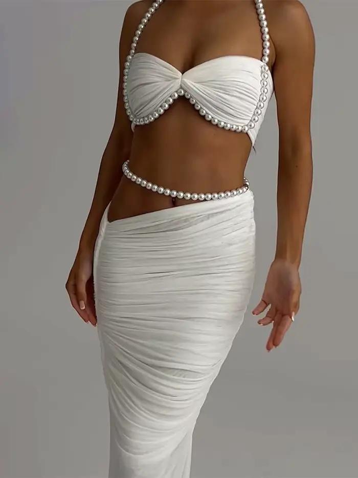 Kliou – ensemble 2 pièces avec décoration de perles pour femme