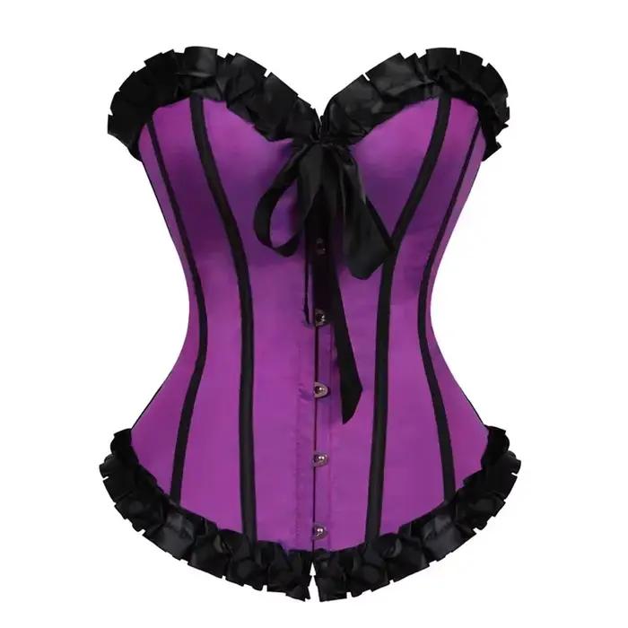 Haut Corset à lacets Vintage gothique rayé Sexy Satin surbuste Bustier Shaper victorien femmes Korsett bleu vert rouge rose