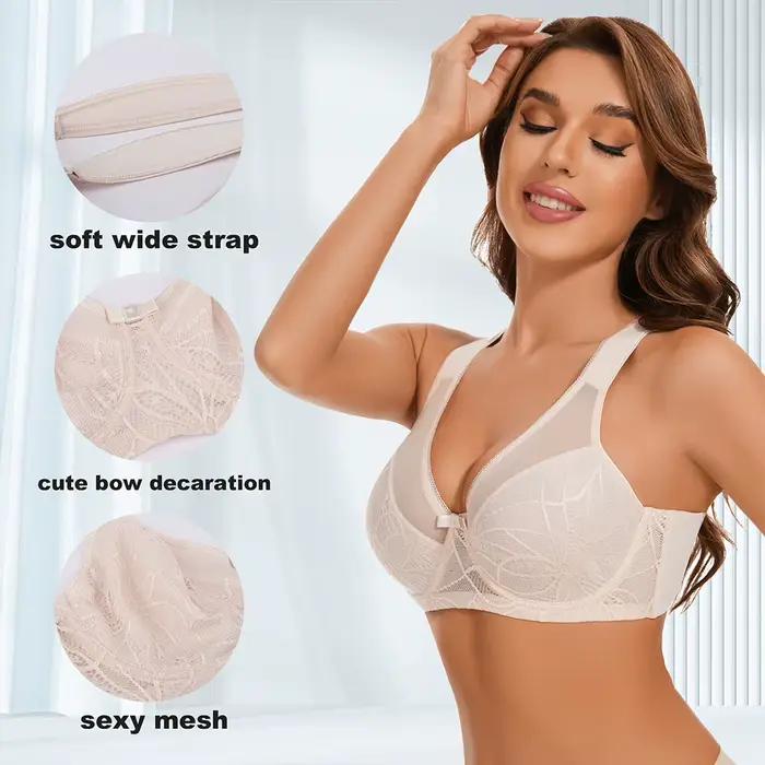 Sheroine Soutien-gorge à armatures grande taille en dentelle florale minimiseur couverture complète