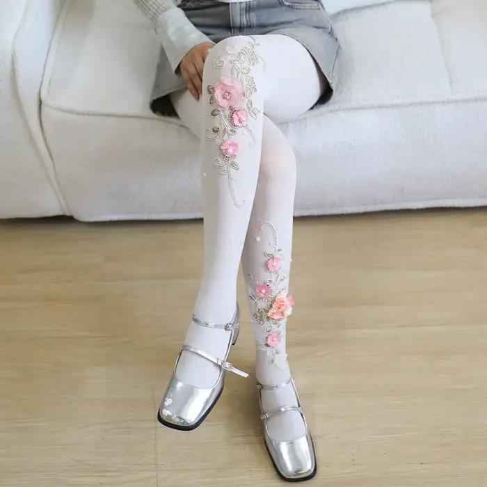Collants femmes fleur broderie à la main perle diamant