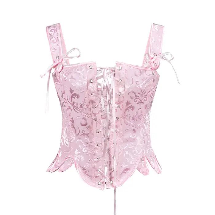 Steampunk Corsets femmes Sexy Spaghetti sangle à lacets Jacquard haut bustier taille mince corps Shaper Femme victorien
