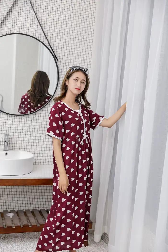 Fdfklak lâche gros chemises de nuit femmes à manches courtes robe longue imprimé coton vêtements de maison chemise