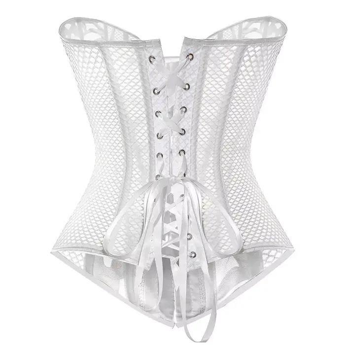 Corset blanc Vintage gothique pour femmes, Bustier Sexy ajouré en maille à lacets, modelant le corps, taille fine, Korsett