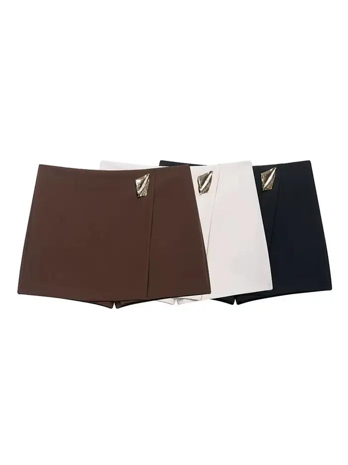 HH femmes 2025 automne mode asymétrique taille haute a-ligne culottes tempérament élégant métal Applique 3 couleurs jupe-pantalon