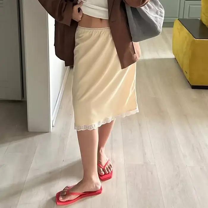 Jupe mi-longue Chic en Satin de soie pour femmes
