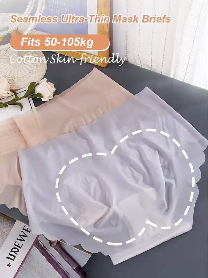 Culottes en soie glacée pour femmes grandes tailles, ultra fines, respirantes, sous-vêtements 3D anti-pli, culottes sans couture avec entrejambe en coton