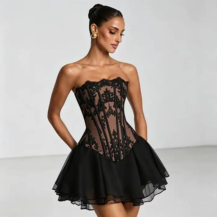 Ensemble haut et jupe pour femme en dentelle