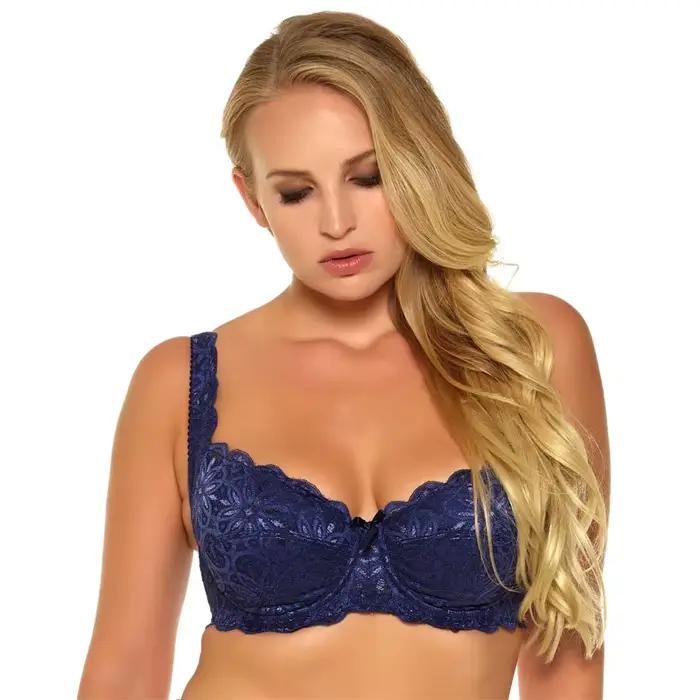 Soutien-gorge en dentelle bleu et noir pour femmes