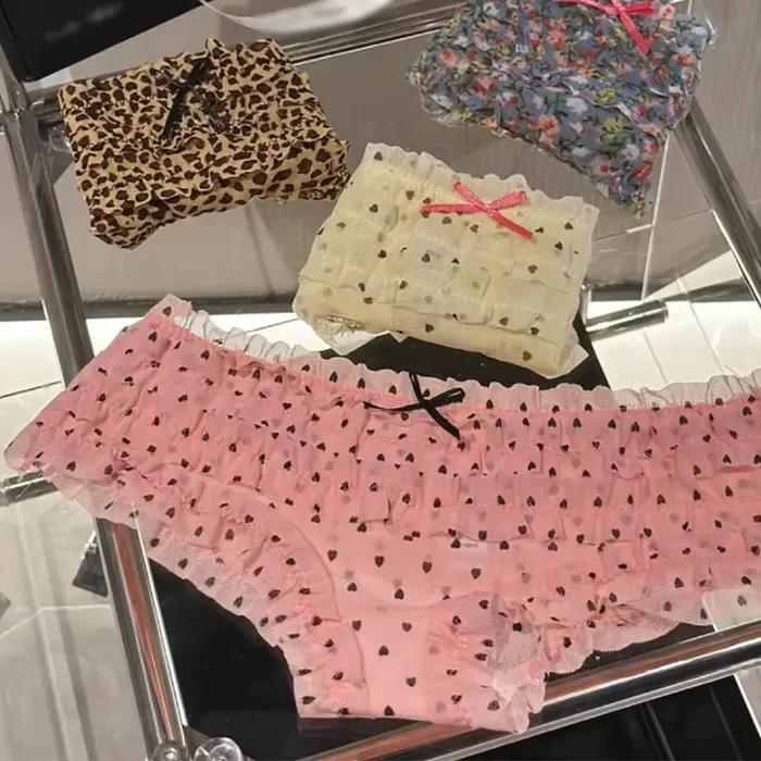 Doux femme culotte gâteau couche dentelle slips à pois fleur motif maille respirant confortable sous-vêtement