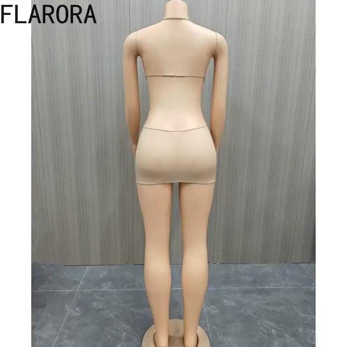 FLARORA Robe Mini Sexy Halter Dos Nu Femme en Maille Transparente Sans Manches Moulante pour Soirées Clubbing et Fêtes Nocturnes