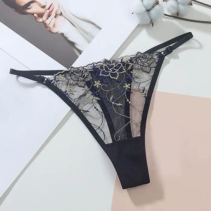 Culotte femme Lingerie pour dames brodé maille creuse séduisante string