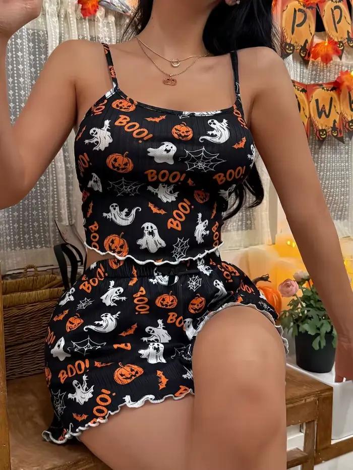 Ensemble pyjama imprimé citrouille d'Halloween pour femme
