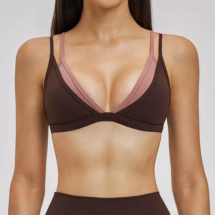 Soutien-gorge de sport Ningyu pour femme, dos nu, effet deux pièces, couleurs contrastées, séchage rapide, pour yoga et fitness