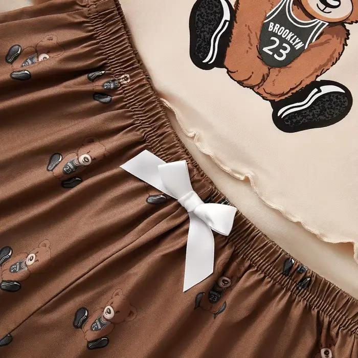 Ensemble pyjama pour femme avec imprimé ours en peluche