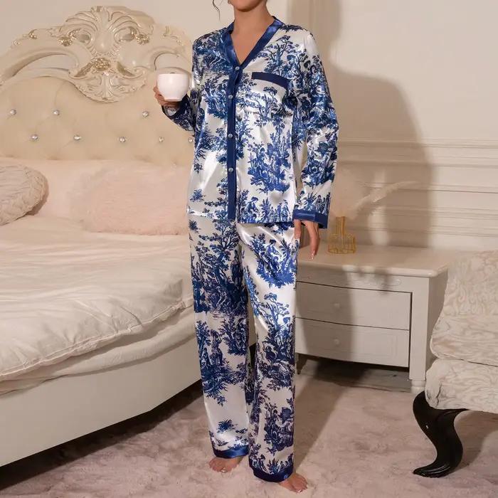 Pyjamas à manches longues pour femmes de luxe avec motif floral pour une nuit paisible et une journée détendue grandes tailles occassions spéciales nuit froide automne