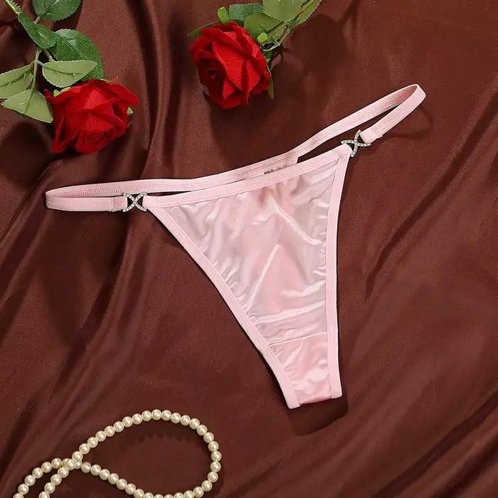 Culottes string en satin brillant à entrejambe en coton respirant, taille basse, couleur unie, sans coutures, pour usage quotidien