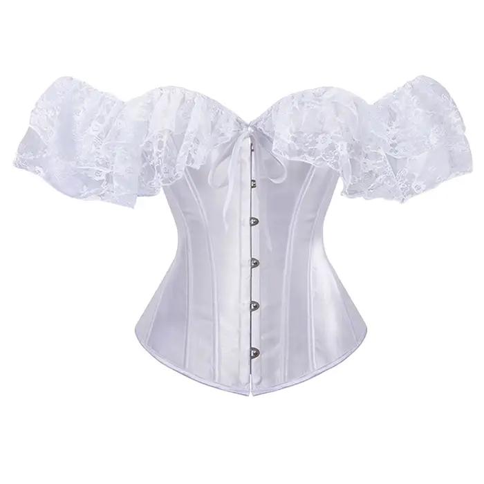 Couleur unie Satin dentelle hauts Corset Sexy épaules nues chaîne poitrine Bustier Corsets femmes Lingerie Bustiers