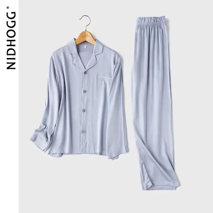 Pyjama en Satin à Manches sulfet Col Rabattu pour Couple