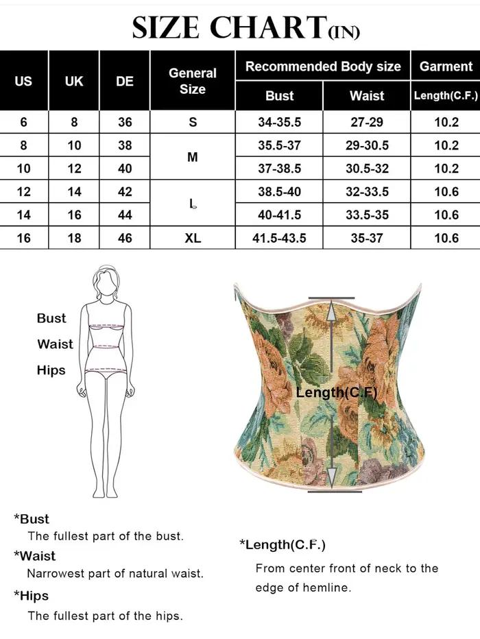Corset imprimé floral pour femme, style gothique, sous-poitrine, avec fermeture éclair, ceinture, contrôle du ventre, à lacets, à baleines, pour un ventre plat, taille fine, vintage