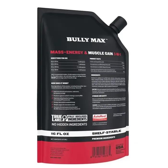 Constructeur musculaire liquide 3 en 1 Bully Max pour chiots et chiens adultes, Renforce les performances musculaires, la récupération d'endurance 16 oz