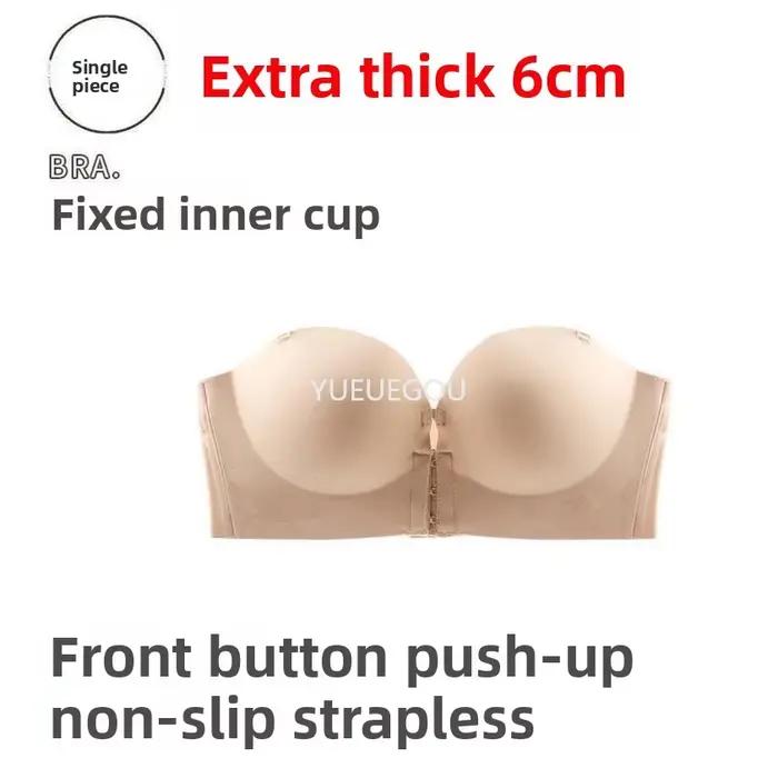 Soutien-gorge push-up sans bretelles pour petites poitrines - Fermeture avant et coussinets épais de 6 cm pour un effet
