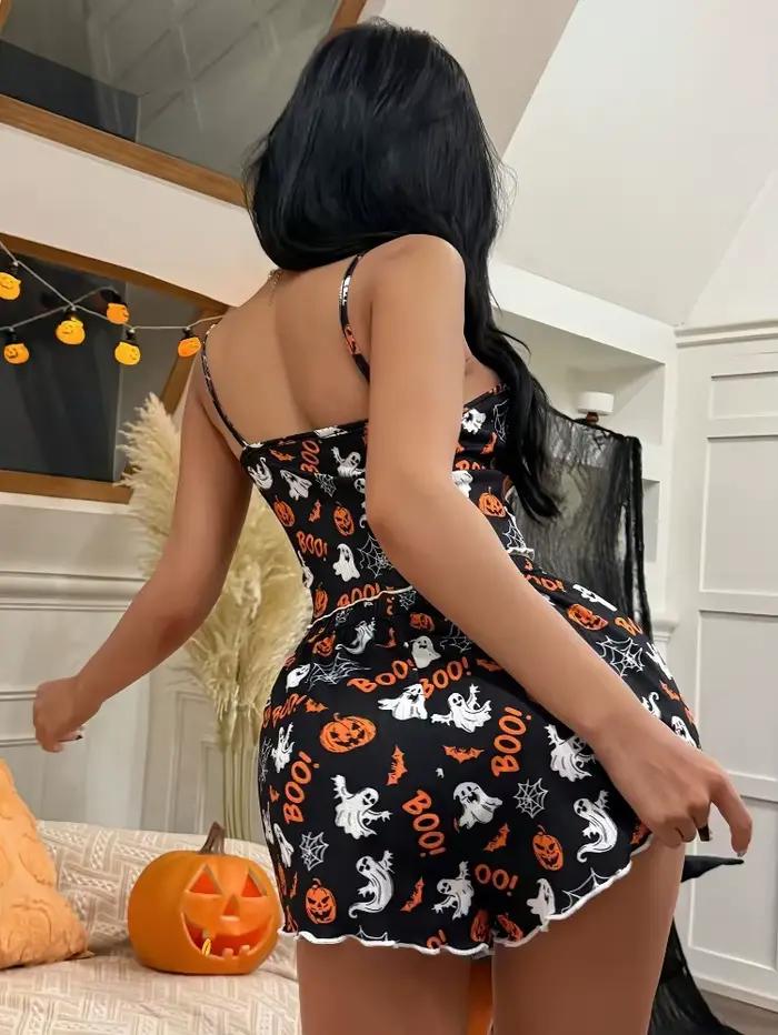 Ensemble pyjama imprimé citrouille d'Halloween pour femme