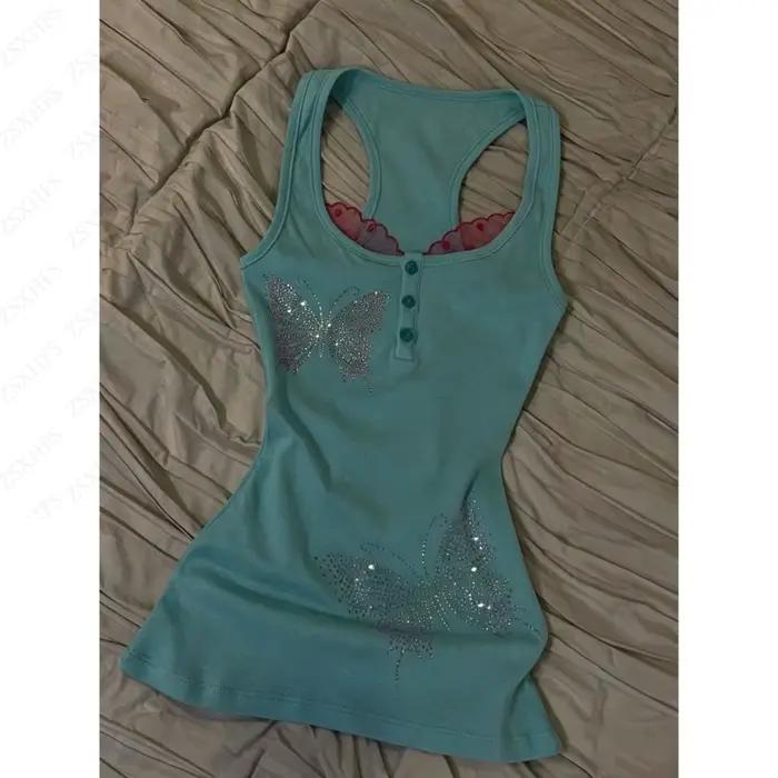 Tops Corset Esthétique Années 2000 Imprimé Papillon Y2K Camis Streetwear Vêtements Vintage Femme Tendance Sexy Harajuku Punk Crop Tops à Bretelles