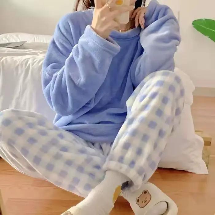 Ensemble de pyjama en polaire épais et chaud pour femme