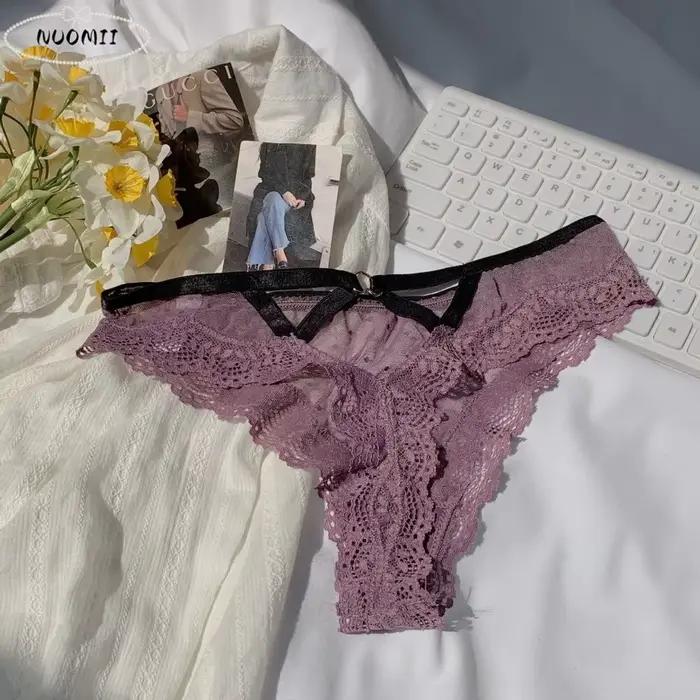 Culotte string taille basse en dentelle ajourée pour femme motif à pois en maille transparente polyestère occassions romantiques et quotidienne